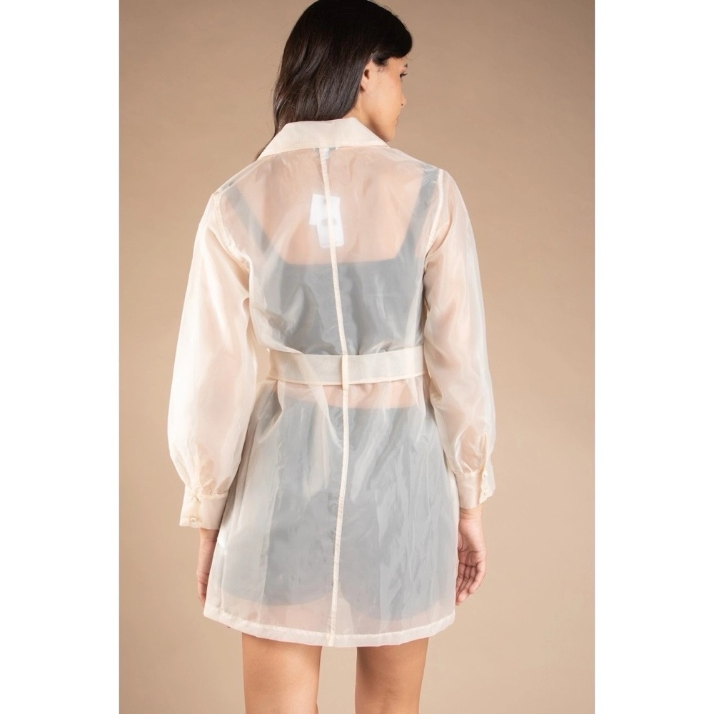 Sheer Organza Cream Trench Coat | Ethereal Layering Essential - Picture 3 of 5